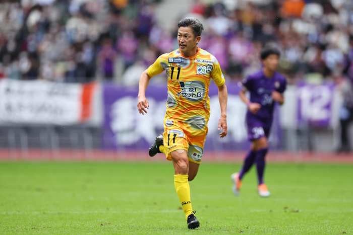 Kazuyoshi Miura pictured playing for Suzuka Point Getters in October 2022